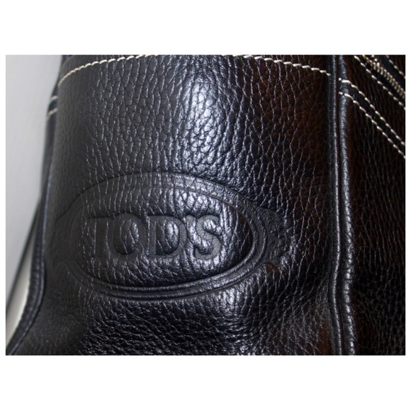 TOD’S Large Milky Bag W/ Feet Black Leather Shoulder Bag Hobo Style EUC - Picture 4 of 8